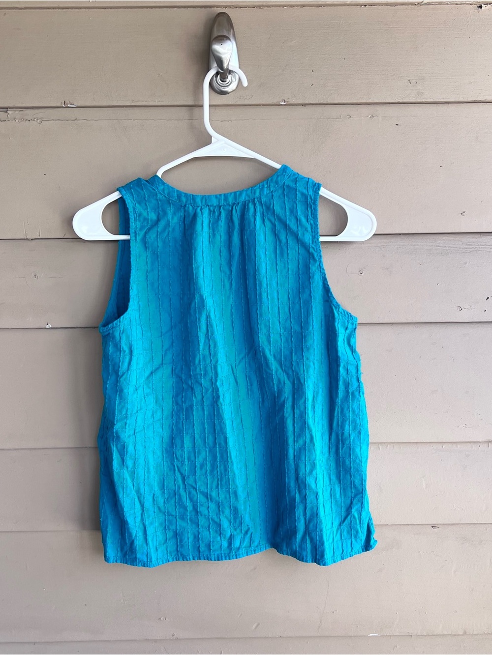 LOFT teal plume pintucked button shell top Size XSP Summer Beach Casual - Picture 5 of 5